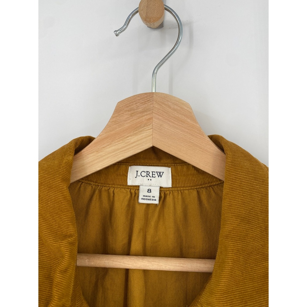 J.Crew Corduroy Shirtdress Women 8 mustard Brown Tiered Button Down BK249 - Picture 2 of 5